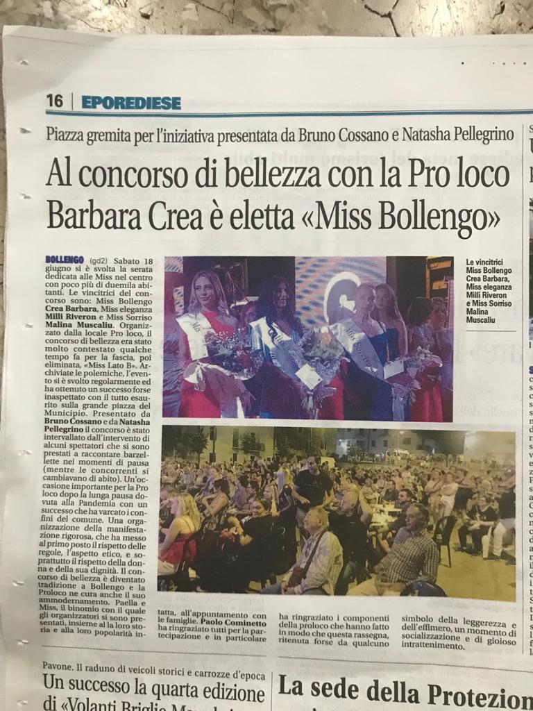articolo elezione miss bollengo