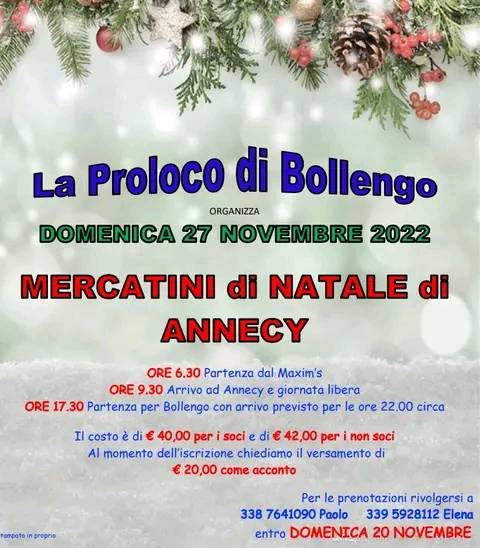 Gita ai mercatini di Natale di Annecy Pro Loco Bollengo